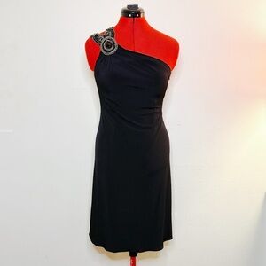Cachet Black One-Shoulder Dress with Embellishments